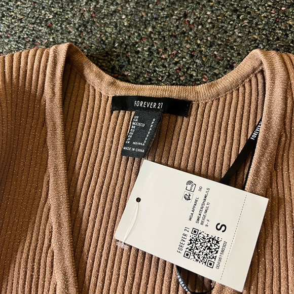 FOREVER21 NWT Beige Sparkly Ribbed Cropped Cardigan Knit Sweater Shrug Shirt S - Picture 15 of 16
